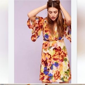 Anthropologie Maeve 100% silk mini dress Floral